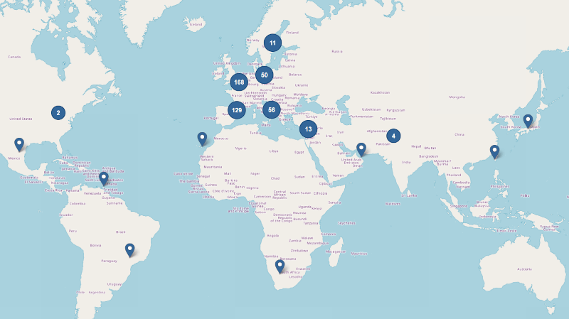 Carte du réseau de partenariat des projets européens